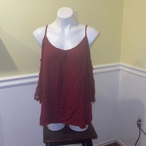 Heart & Hips Ladies off shoulder lace & rayon maroon top. NWT. Size large